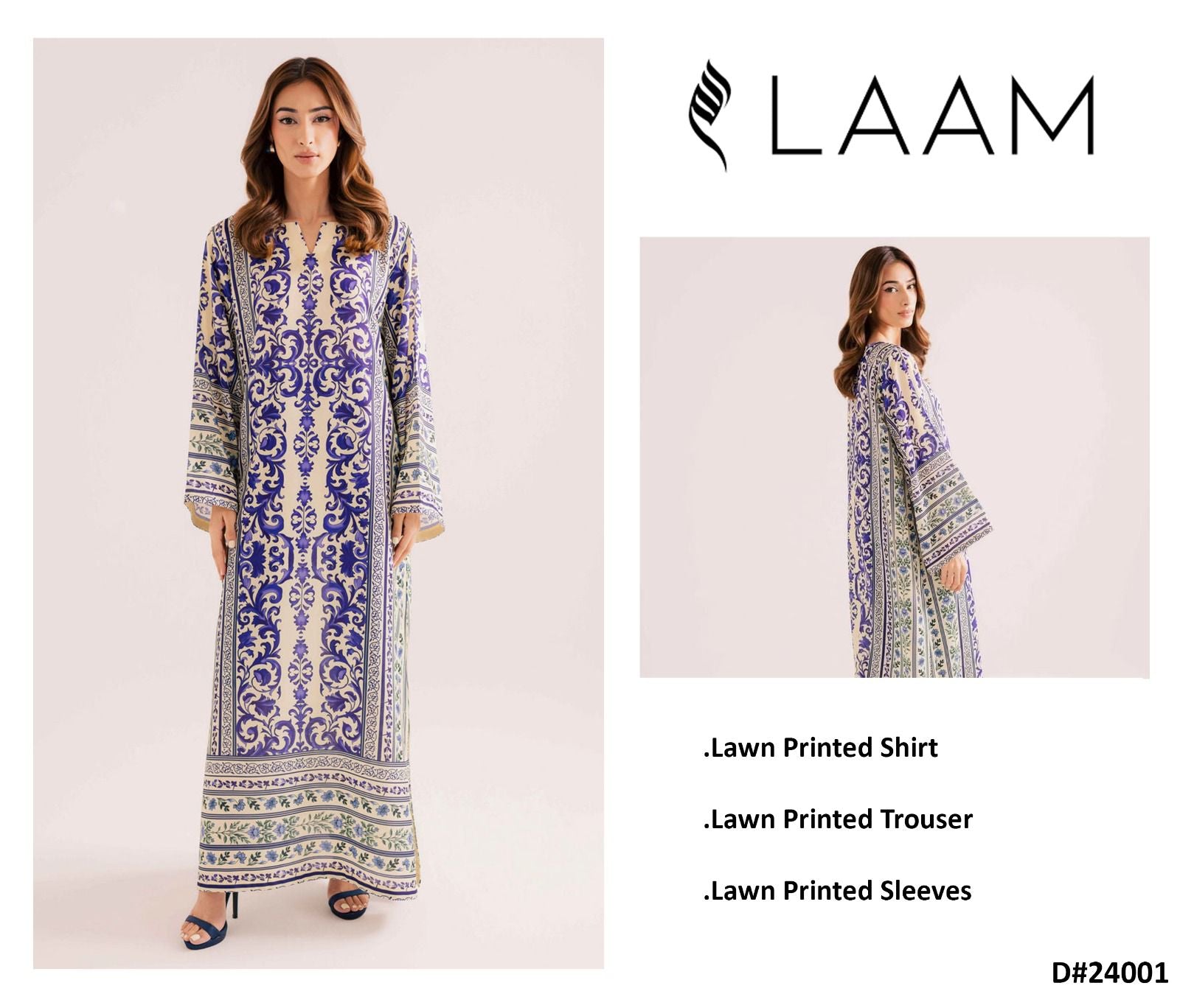 LAAM Blue Royale Printed Lawn 3-Piece Suit – D#24001